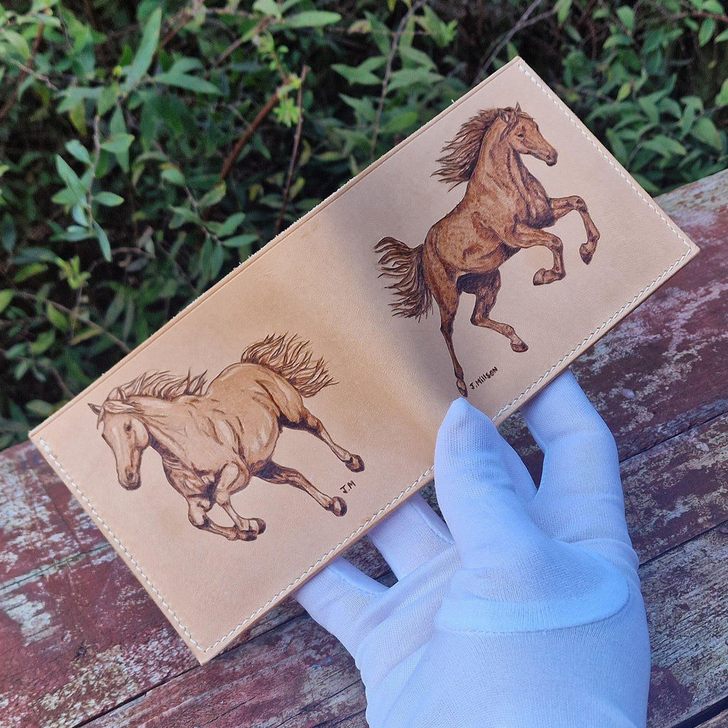 Handmade Leather Bifold Wallet – Engraved Horse Design